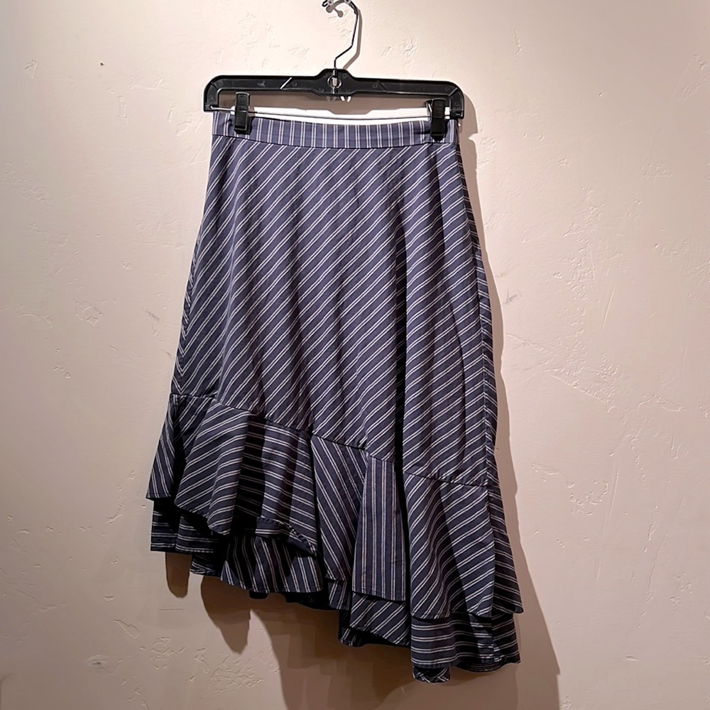 Joie Yenee Navy Blue and White Stripe Asymmetrical Ruffle Skirt